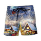 Santa Reindeer Snowman Family Love Lights Beach Shorts Artwork Detail For Tropical Travel And Everyday Wear