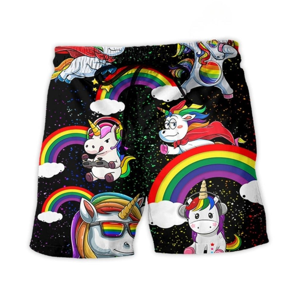 LGBT Pride Unicorn Funny Beach Shorts Print View For Coastal Escapes And Casual Outings