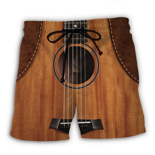 Guitar Vintage Leather Music Lover Beach Shorts Artwork View For Seaside Trips And Casual Style