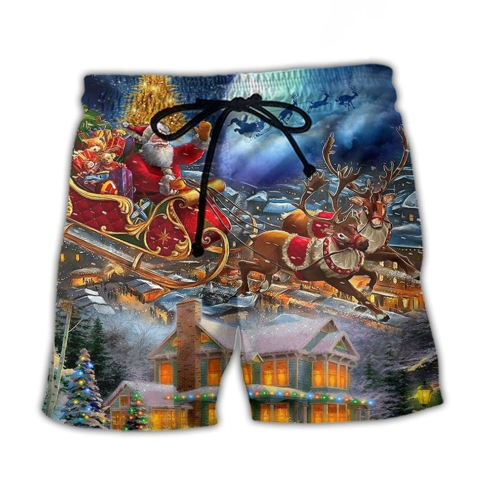 Santa Snowman Family Love Holiday Beach Shorts For Summer Vacation And Coastal Travel