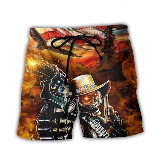 Skull Cowboy American Flag Beach Shorts Graphic Detail For Resort Trips And Casual Outings