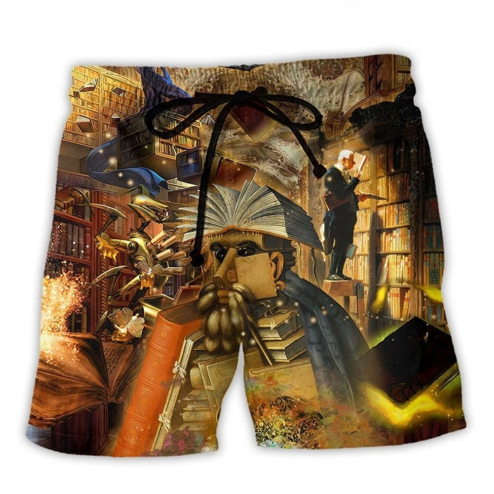 Mysterious Librarian Fantasy Beach Shorts Print View For Coastal Escapes And Casual Outings