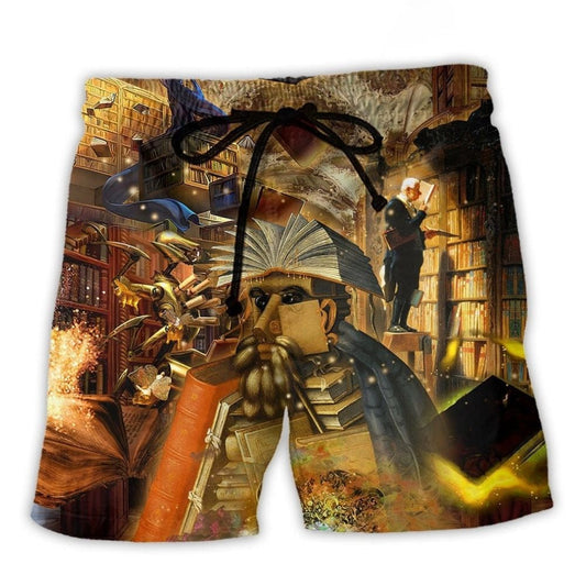 Mysterious Librarian Fantasy Beach Shorts Print View For Coastal Escapes And Casual Outings