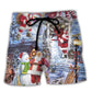 Santa And Snowman Happy Holiday Beach Shorts For Tropical Getaways And Weekend Adventures