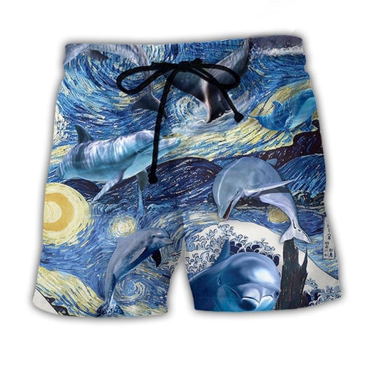 Dolphin Friendship Ocean Life Beach Shorts Artwork Detail For Tropical Travel And Everyday Wear