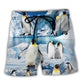 Penguins Life Together Cute Beach Shorts Pattern Detail For Relaxed Warm Weather Outfits