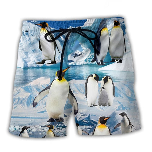 Penguins Life Together Cute Beach Shorts Pattern Detail For Relaxed Warm Weather Outfits