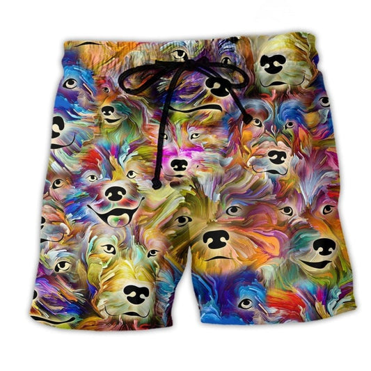 Dog Painting Memory Tribute Beach Shorts Pattern View For Vacation Travel And Outdoor Fun