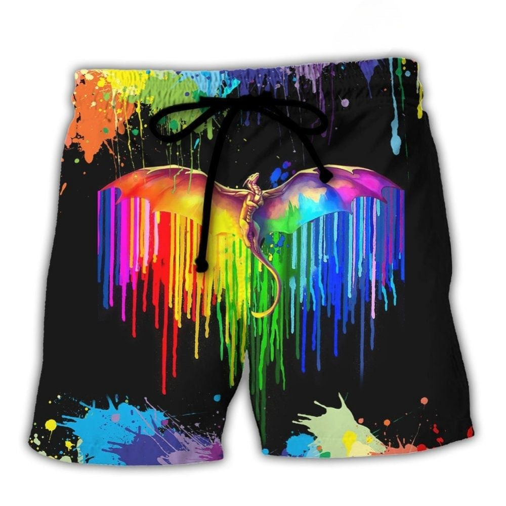 Pride Dragon Color Of Happiness Beach Shorts Pattern Detail For Sunny Outdoor Activities