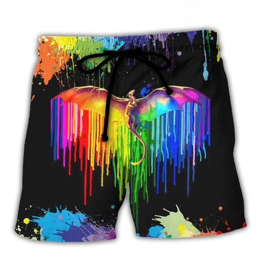 Pride Dragon Color Of Happiness Beach Shorts Pattern Detail For Sunny Outdoor Activities
