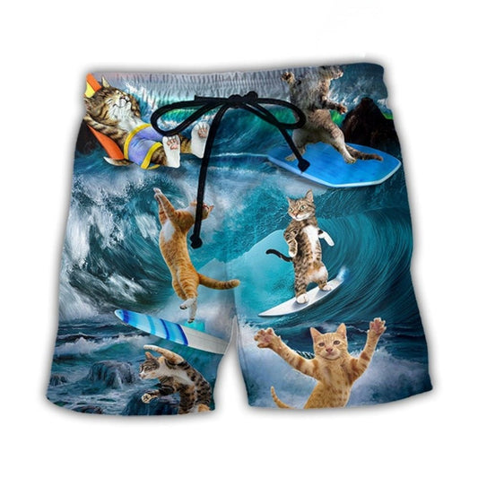 Cute Cats Surfing Fun Beach Shorts For Sunny Holidays And Comfortable Daily Styling