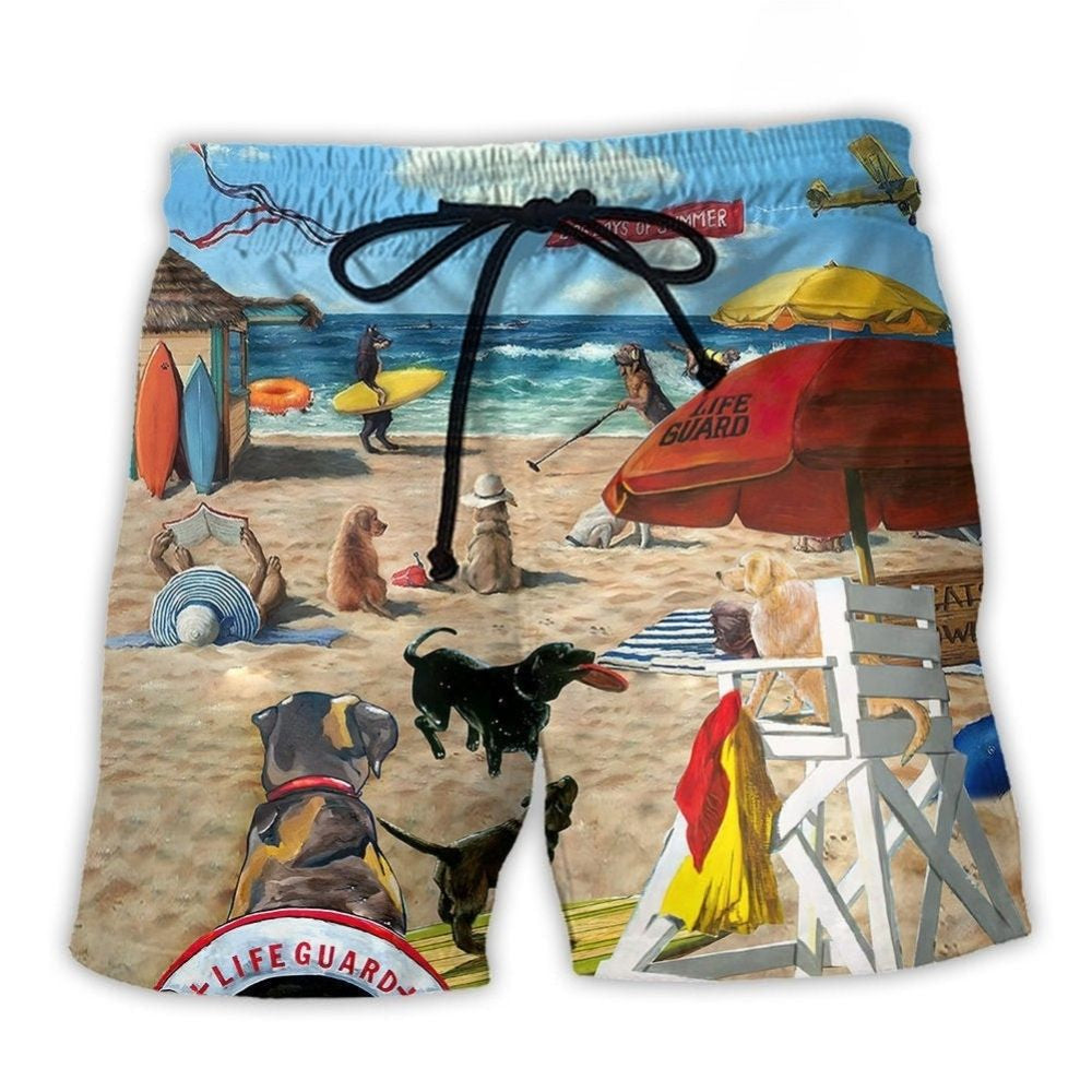 Dog Lifeguard Beach Fun Beach Shorts Pattern Detail For Sunny Outdoor Activities