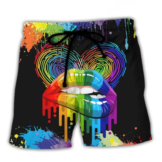 LGBT Pride Lips Color Of Happiness Beach Shorts Design Detail For Weekend Getaways And Beach Days