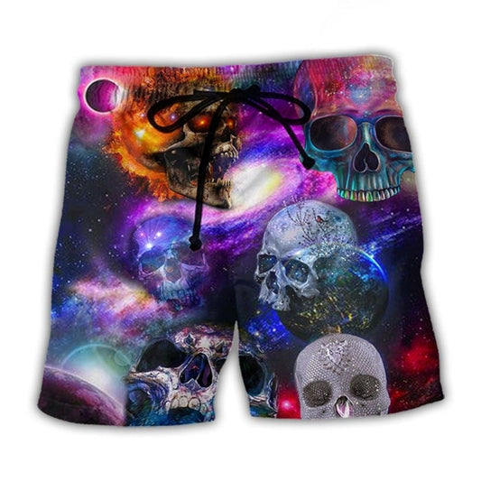 Skull So Amazing Galaxy Beach Shorts Pattern Detail For Sunny Outdoor Activities