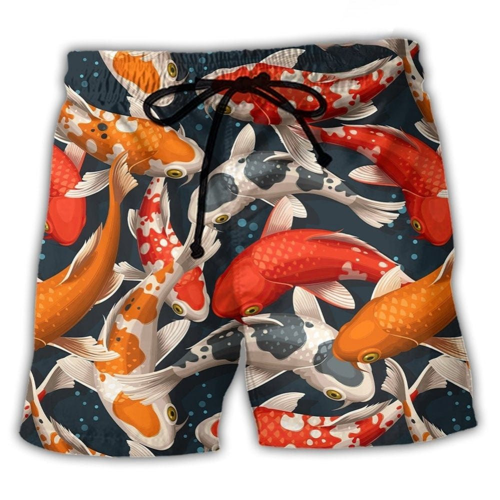 Colorful Koi Fish Swimming Beach Shorts Print Detail For Beach Activities And Vacation Wear