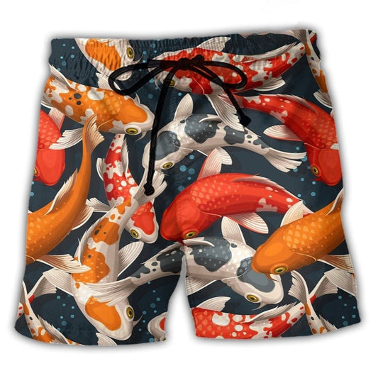 Colorful Koi Fish Swimming Beach Shorts Print Detail For Beach Activities And Vacation Wear