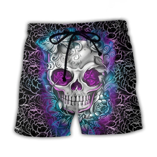 Skull Butterfly Flower Lightning Beach Shorts Pattern Detail For Relaxed Warm Weather Outfits