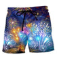 Night Fireworks Celebration Beach Shorts Design View For Poolside Relaxation And Holiday Trips
