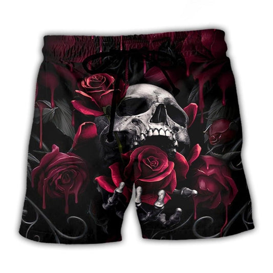 Skull Rose Dark Screaming Beach Shorts Artwork View For Seaside Trips And Casual Style