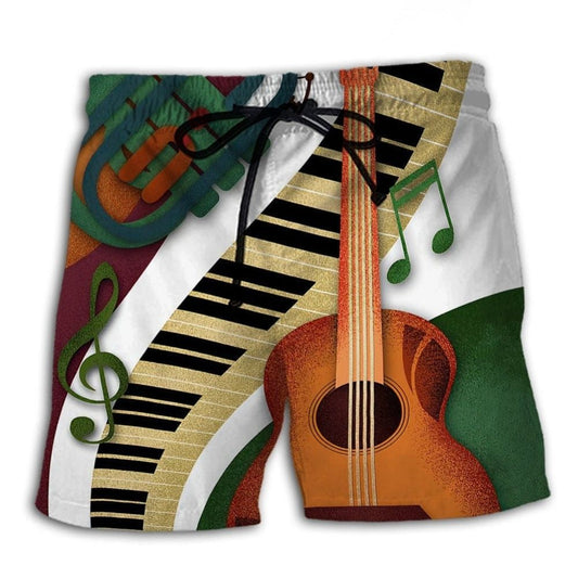 Vintage Classic Guitar Beach Shorts Pattern View For Coastal Holidays And Casual Activities