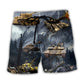 Dark Tank Military Beach Shorts Pattern Detail For Relaxed Warm Weather Outfits