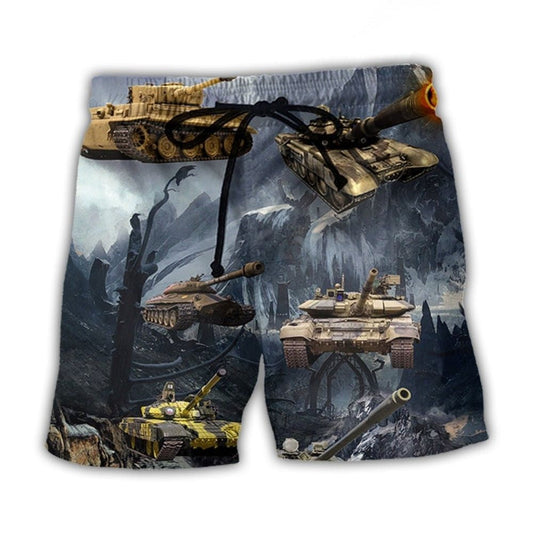 Dark Tank Military Beach Shorts Pattern Detail For Relaxed Warm Weather Outfits