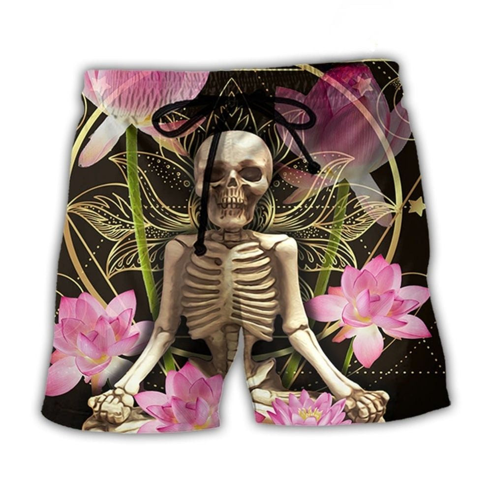 Skull Yoga Lotus Flower Lighting Beach Shorts Pattern View For Resort Days And Outdoor Activities