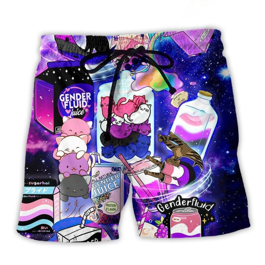 LGBT Pride Gender Fluid Identity Beach Shorts Pattern Detail For Relaxed Warm Weather Outfits