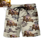 Vintage Car Tropical Island Palm Pattern Personalized Photo Beach Shorts For Summer Vacation And Coastal Travel