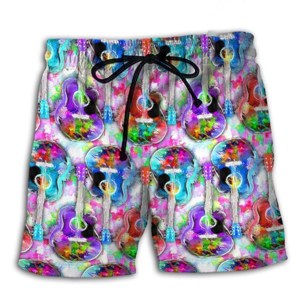 Colorful Guitar Mix Beach Shorts Pattern View For Vacation Travel And Outdoor Fun