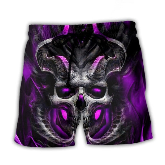 Skull Dark Purple Lightning Beach Shorts For Coastal Adventures And Relaxed Summer Wear