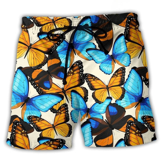 Abstract Colorful Vintage Butterfly Beach Shorts Design Detail For Casual Warm Weather Outfits