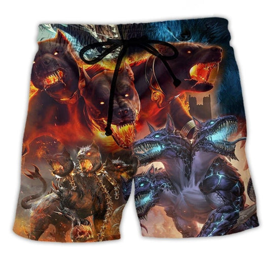 Funny Dog And Larva Winter Scene Beach Shorts Artwork Detail For Comfortable Everyday Summer Wear