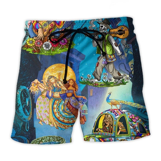 Hippie Colorful Nature Beach Shorts Design View For Comfortable Resort And Beach Styling