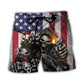 Vintage Skull USA Flag Beach Shorts Artwork Detail For Tropical Travel And Everyday Wear