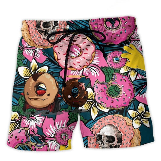 Funny Donut Tropical Beach Shorts Design Detail For Weekend Getaways And Beach Days