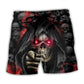 Skull Red Smoke Lighting Beach Shorts Print View For Coastal Escapes And Casual Outings