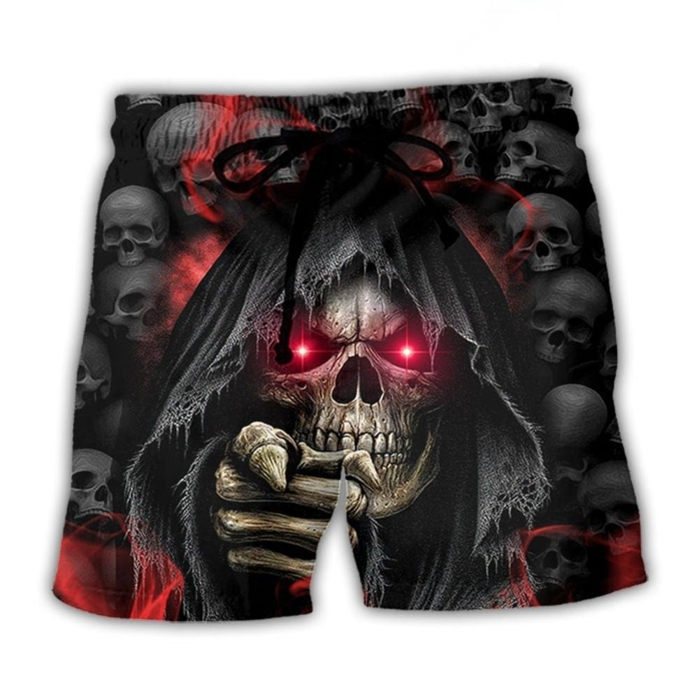 Skull Red Smoke Lighting Beach Shorts Print View For Coastal Escapes And Casual Outings