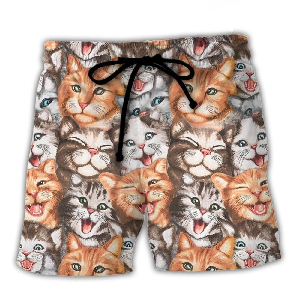 Cute Cat Happy Life Funny Cat Beach Shorts Design View For Summer Events And Coastal Getaways