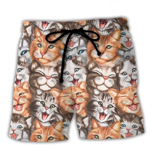 Cute Cat Happy Life Funny Cat Beach Shorts Design View For Summer Events And Coastal Getaways