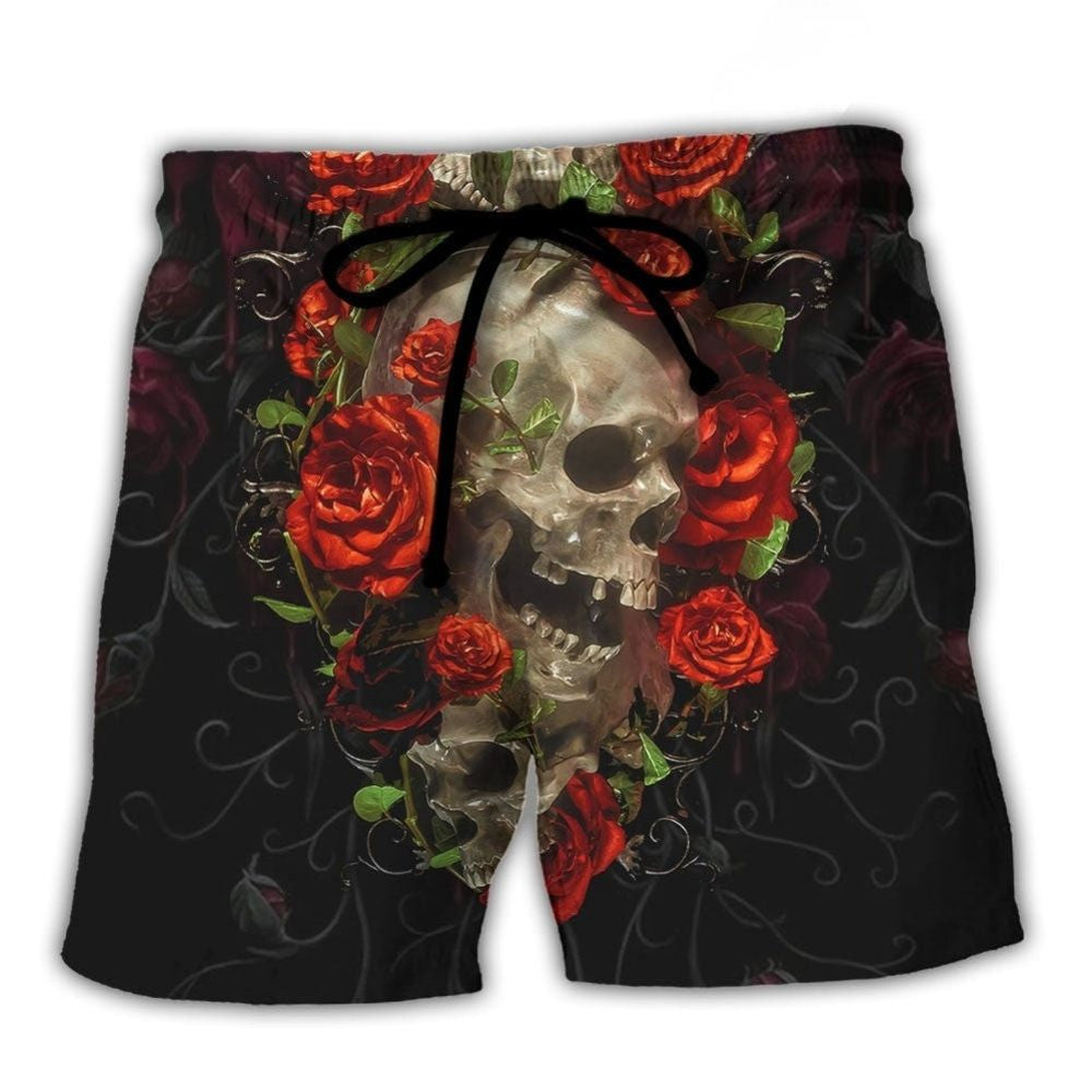 Skull And Roses Artistic Beach Shorts Artwork View For Seaside Trips And Casual Style