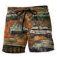 Dusty Tank Retro Vibe Beach Shorts Pattern View For Coastal Holidays And Casual Activities