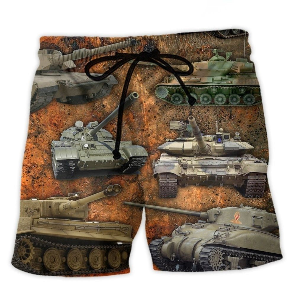 Dusty Tank Retro Vibe Beach Shorts Pattern View For Coastal Holidays And Casual Activities