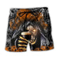 Skull Dark Drinking Orange Smoke Beach Shorts Pattern View For Resort Days And Outdoor Activities