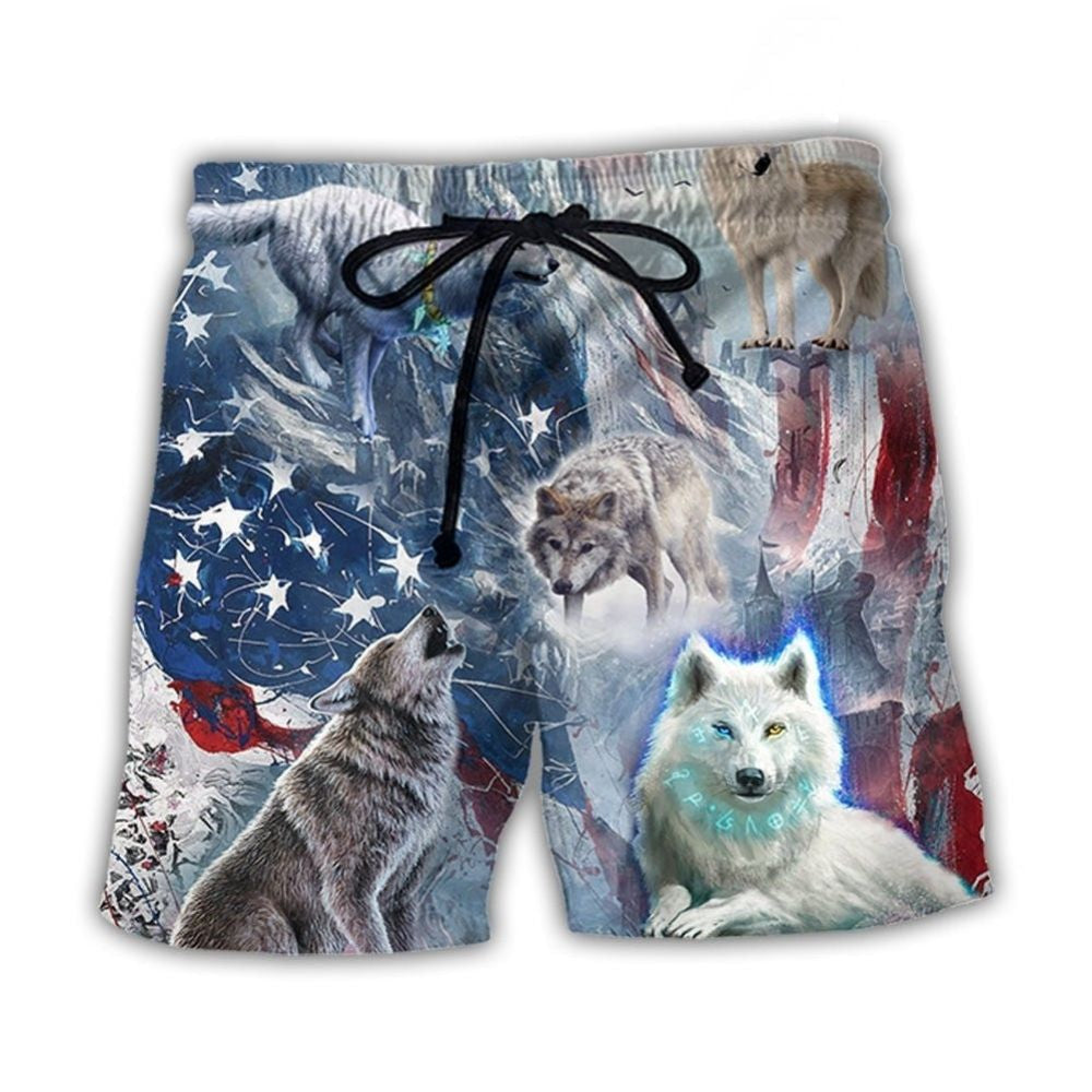 Wolf Snow Mountain Independence Day Beach Shorts For Outdoor Adventures And Thoughtful Seasonal Gifts
