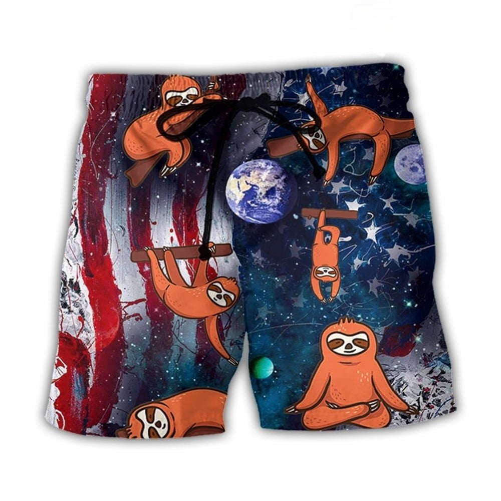 Yoga Sloth USA Independence Day Beach Shorts Pattern Detail For Relaxed Warm Weather Outfits