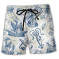 Vintage Sailboat Sea Monster Map Beach Shorts Print View For Coastal Escapes And Casual Outings
