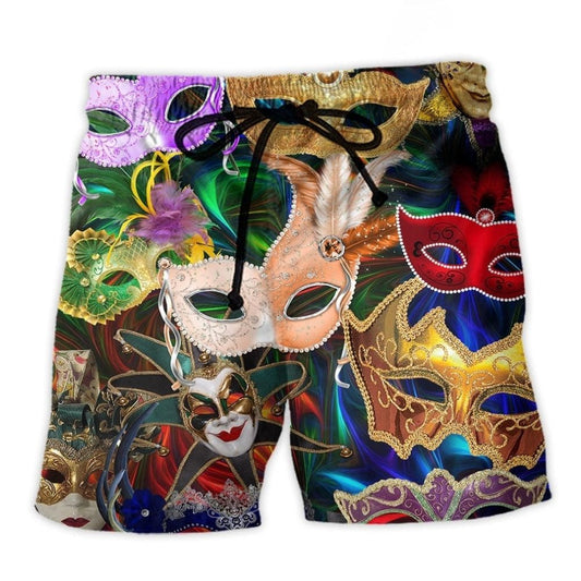 Mardi Gras Feather Party Beach Shorts Pattern Detail For Sunny Outdoor Activities