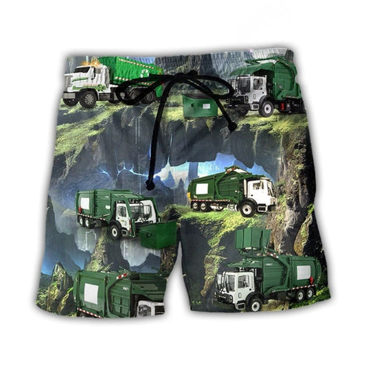Waste Collector Truck Utility Beach Shorts Design View For Summer Events And Coastal Getaways