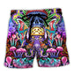 Hippie Mushroom And Skull Colorful Beach Shorts Design Detail For Casual Warm Weather Outfits